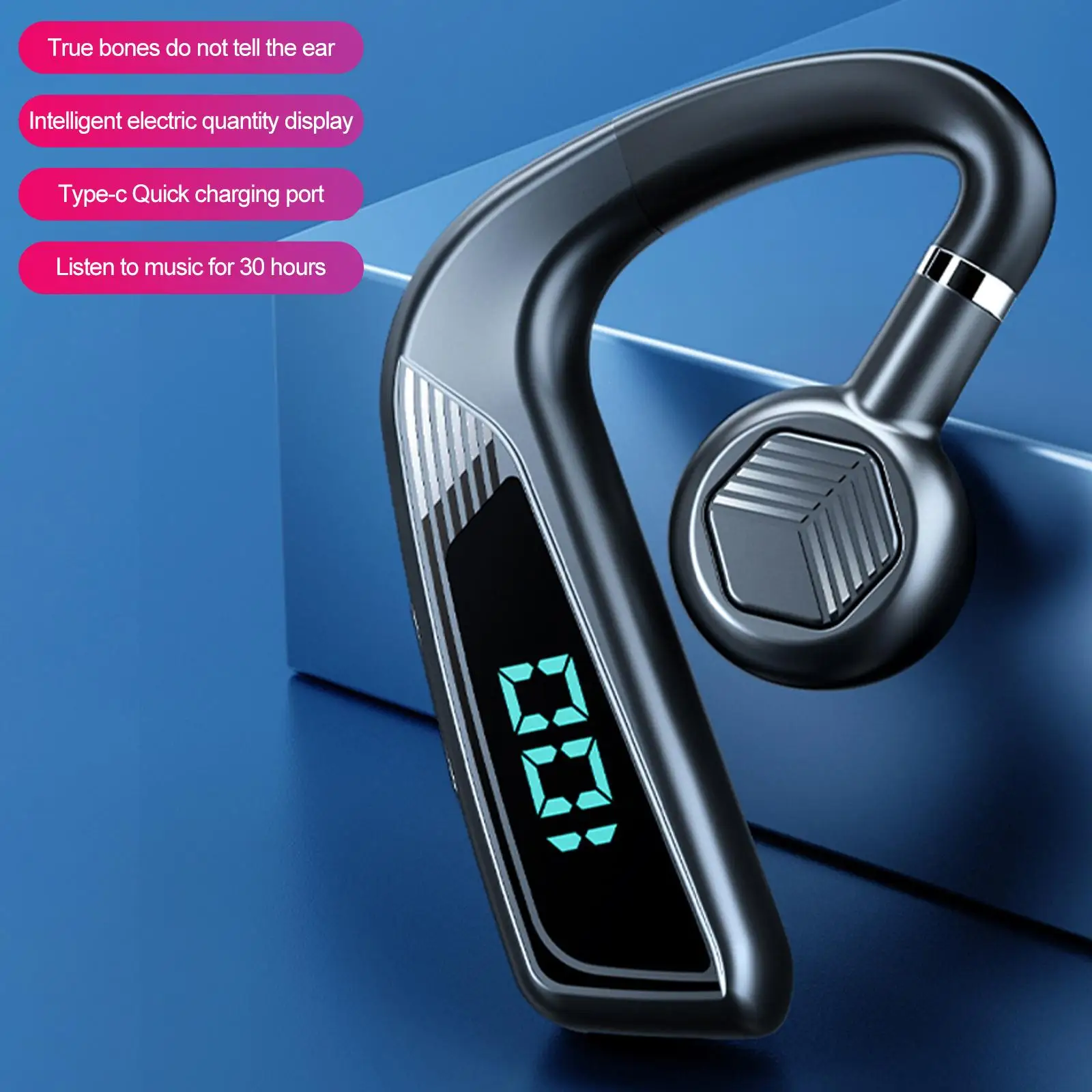 Bluetooth 5.0 Bone Conduction Headphones Sweat Resistant IPX5 Waterproof 30 Hours Music Hands Free Earpiece for Hiking Driving