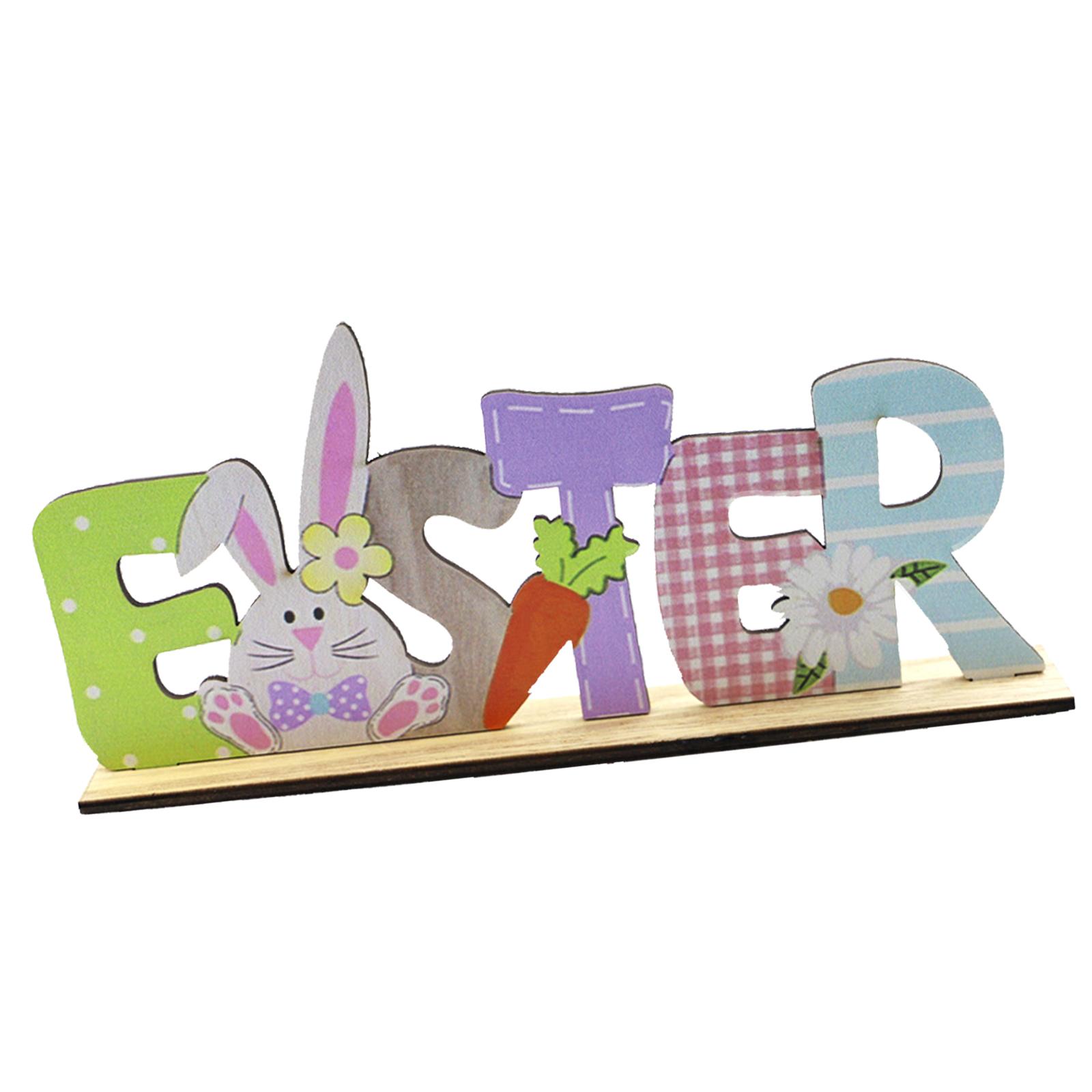 Easter Spring Wooden Ornament Figurine Printed Table Sign Party Favors Supplies Easter Decor for Gift Patio Decoration Room Home
