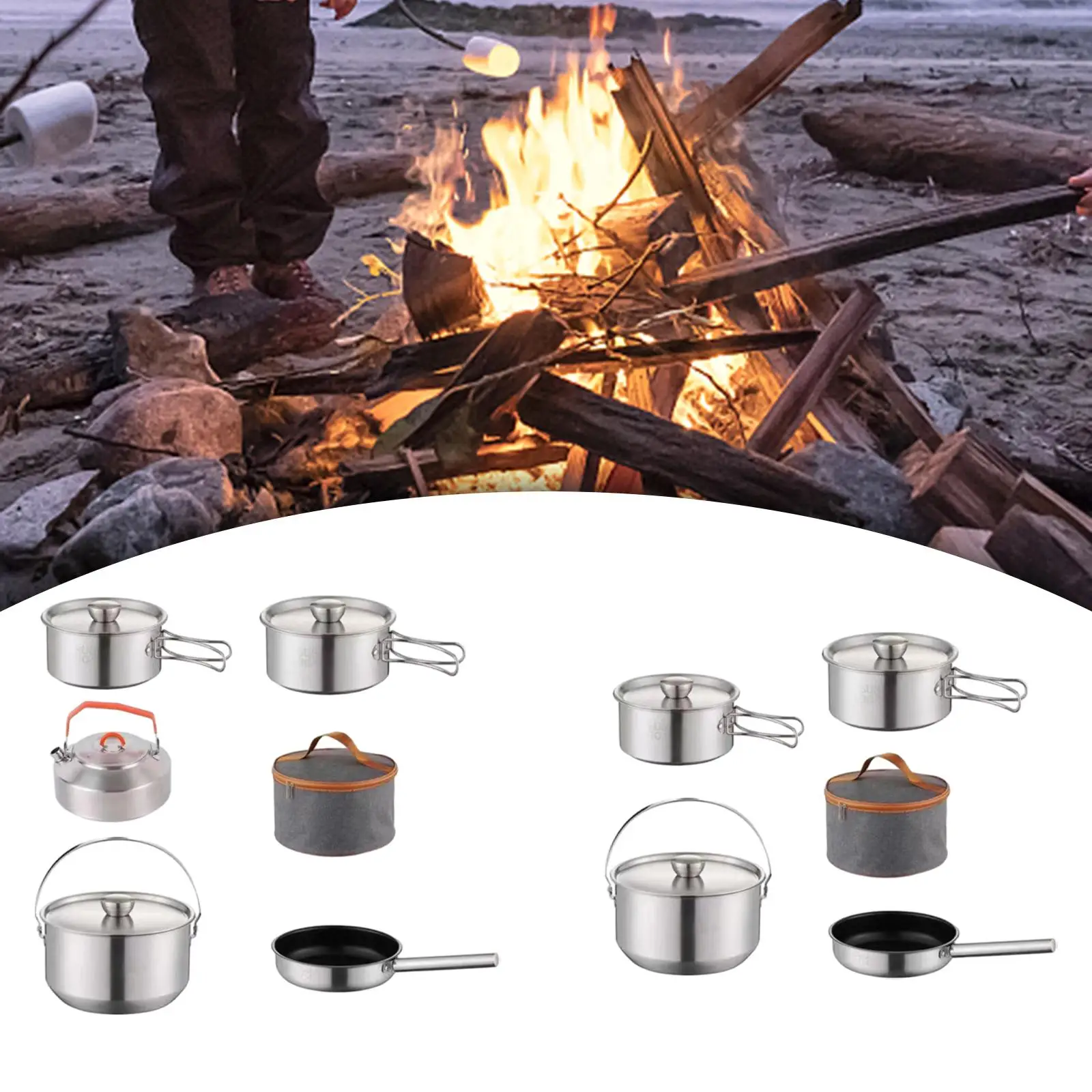 Camping Cookware Kit Hanging Pot Frying Pan Portable with Storage Bag Outdoor Pot for Hiking Dinner Indoors Survival Backpacking