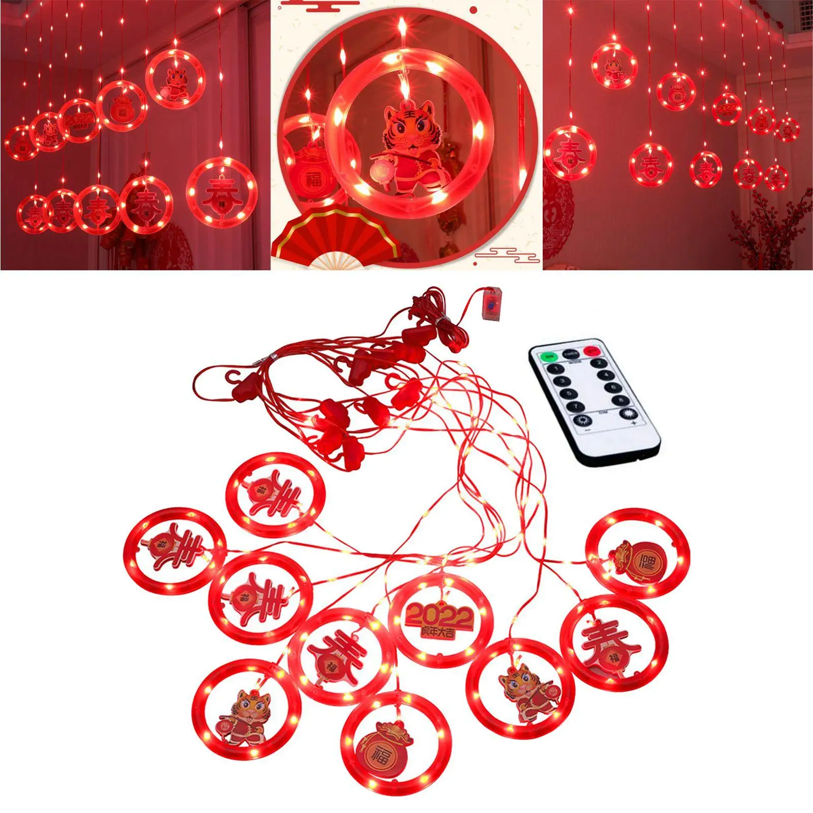 Chinese New Year Curtain Lights Wall Nightlight for Porch Bedroom Decor