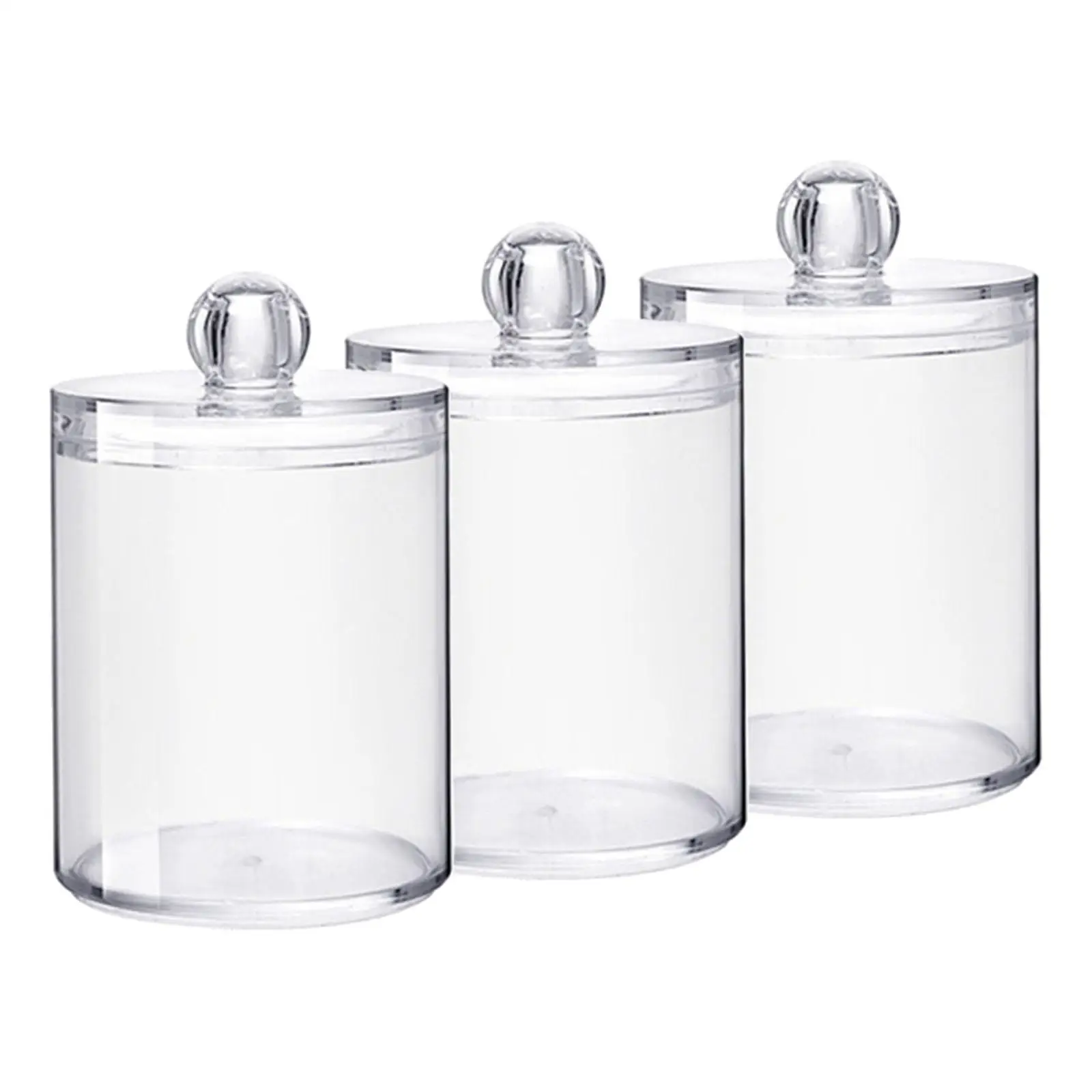 Acrylic 3 Pack Apothecary Jars with Lids Clear Bathroom Organizer Cotton Swab Ball Pad Holder for Floss Cotton Round Pads Q Tips