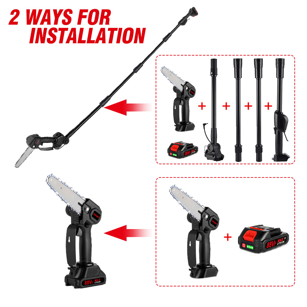 Nombre 7, 2,25 m Teleskopstange, elektrische Kettensäge mit 2 Akkus, kabelloses Garten-Baumschneidewerkzeug, hohe Astsäge für Makita 18 V