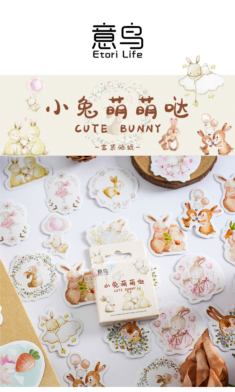 45 Pcs Cute Rabbit Kawaii Japanese Diary Stickers Pack Daily Planner Scrapbooking Stationery Decoration