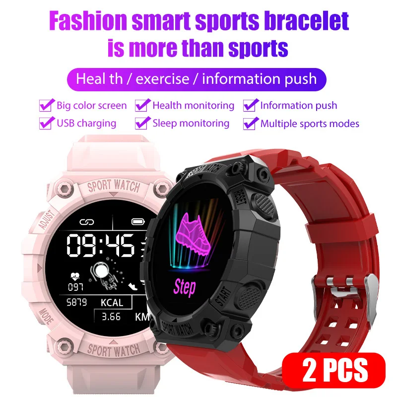 2PCS Smart Watch Men Women Touch Screen Sports Fitness Bracelet Wristwatch Waterproof Bluetooth For Android Ios FD68S Smartwatch