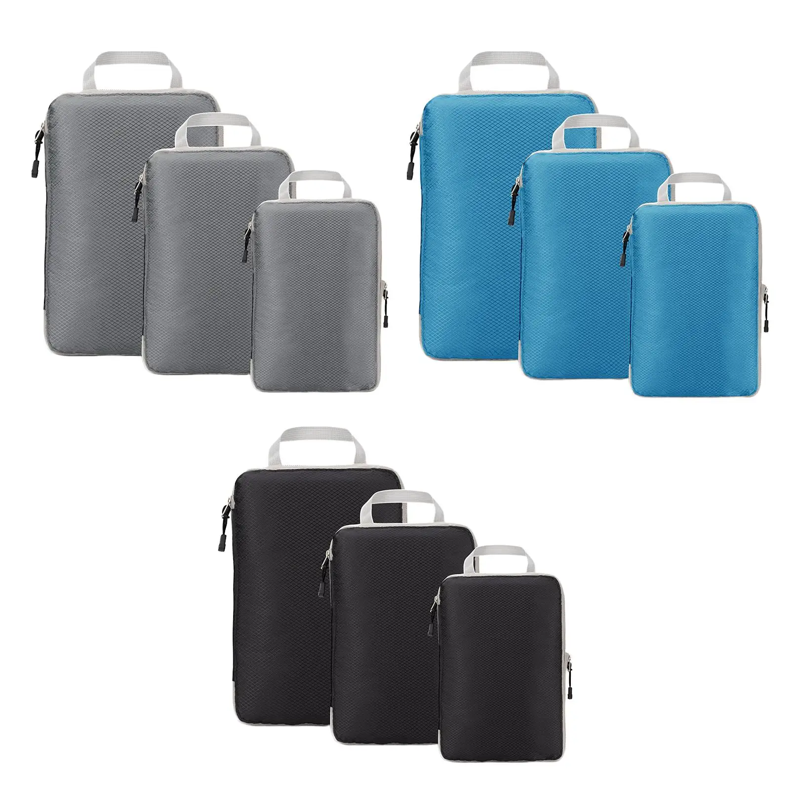 3x Travel Compressible Packing Cubes Men Women Portable Packing Bags Set