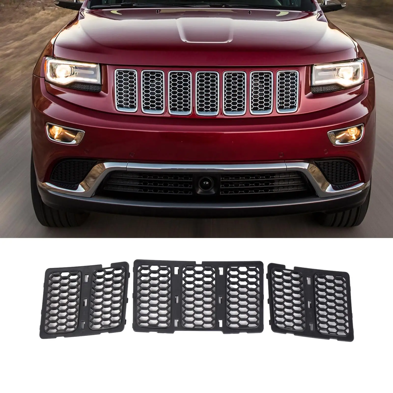 3x Honeycomb Grille Inserts 68143074AD Replace for Jeep Grand Cherokee