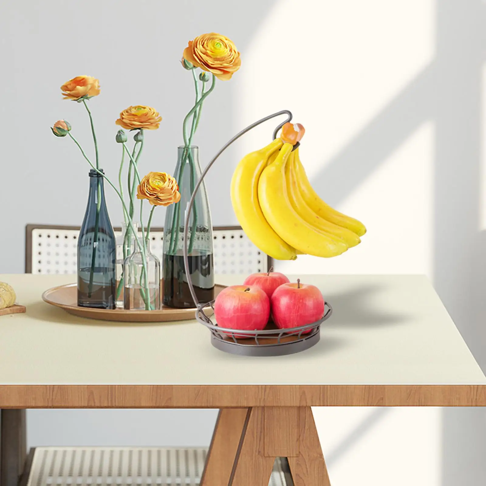 2 in 1 Banana Holder Counter Top Stand with Fruit Bowl Egg Holder Table Storage Stand