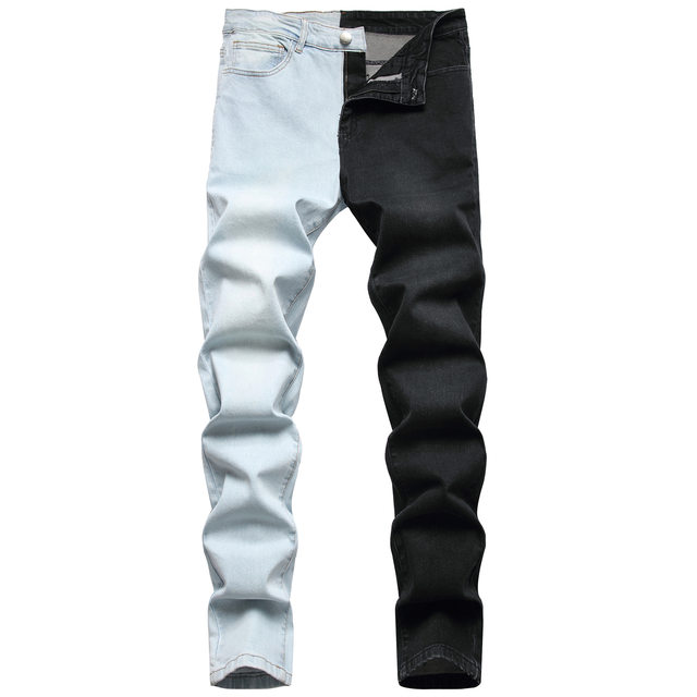 TKZK Men's Trousers MenJeans Denim Pants Stitching Jeans Trend  Micro-elastic Straight Two Color Design price in Saudi Arabia,   Saudi Arabia