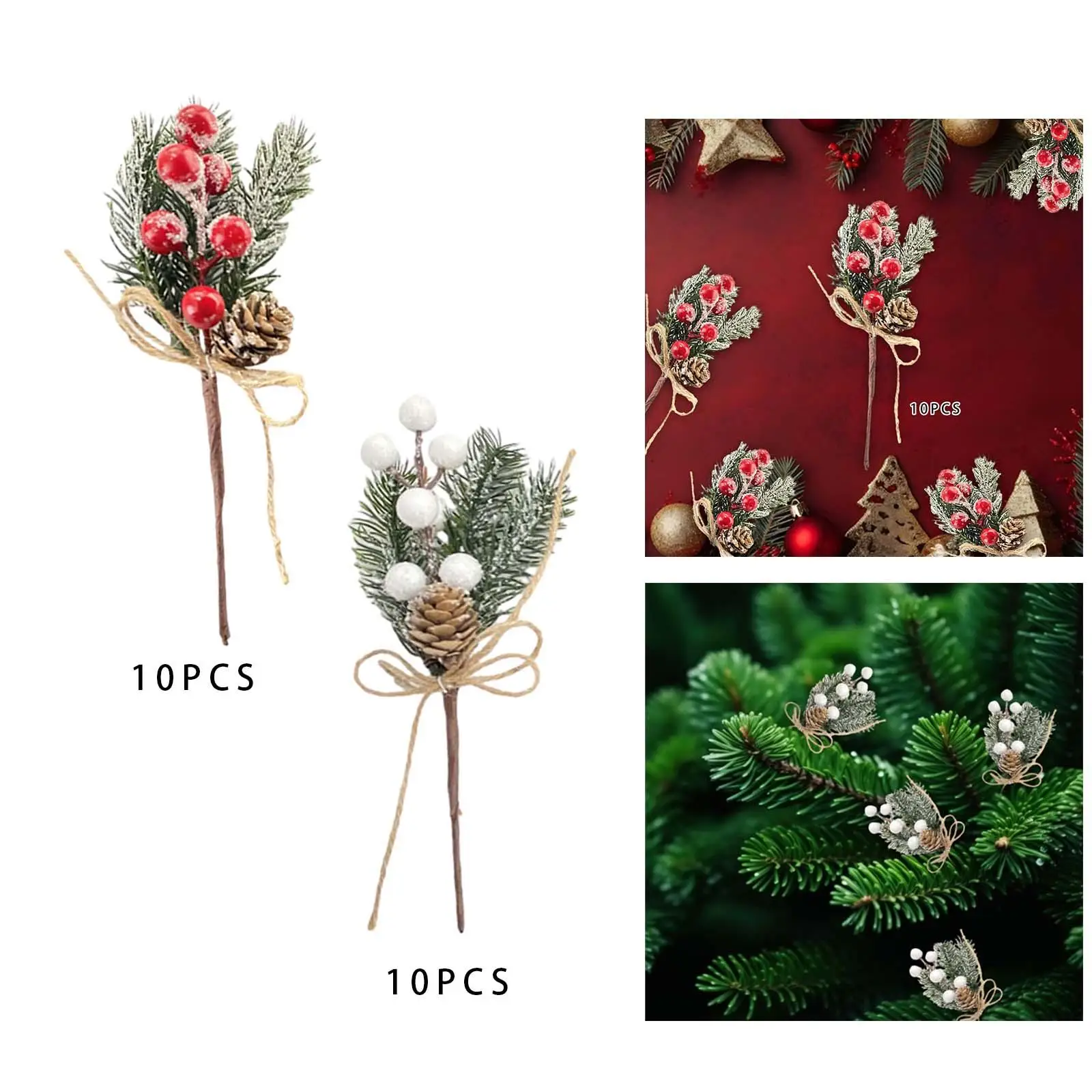 10 Pieces Artificial Christmas Picks Artificial Berry Stems for Crafts DIY Holiday Decor Garland Christmas Flower Arrangements