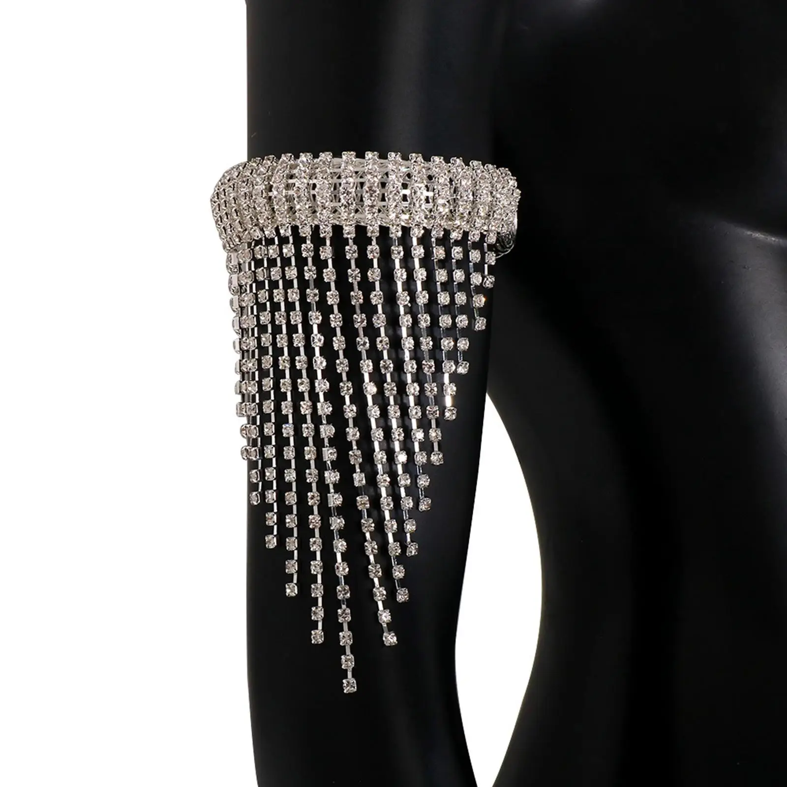 Upper Arm Cuff Bracelet Tassel Chain Rhinestone Costume Accessories Silver Arm Bangle Jewelry Body Chain for Holiday Party
