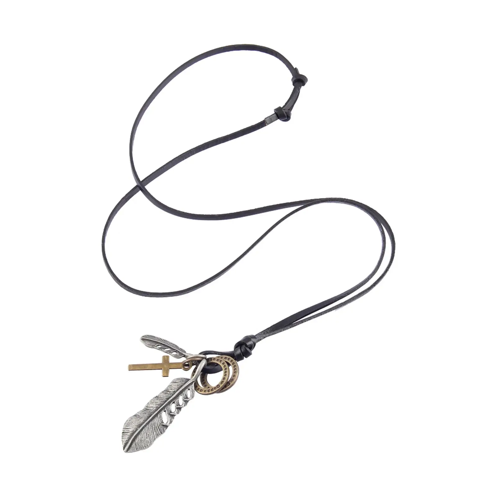 Fashionable Necklace Long Cord Decorative Hip Hop Jewelry Feather Cross Pendant Creative Bola Tie for Travel Daily Work Holiday