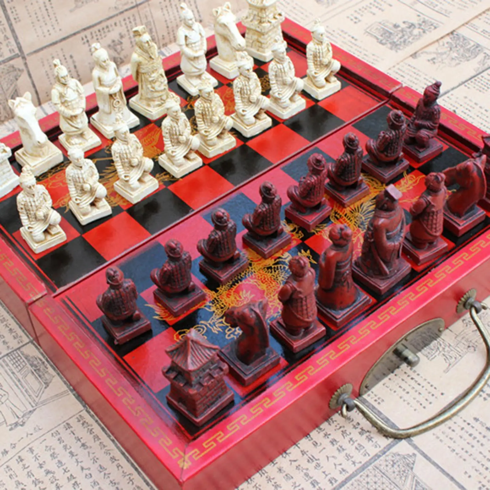   Folding Chessboard 32 Retro Chess Pieces with Storage Drawers for Beginner,  Travel Games All Levels Family