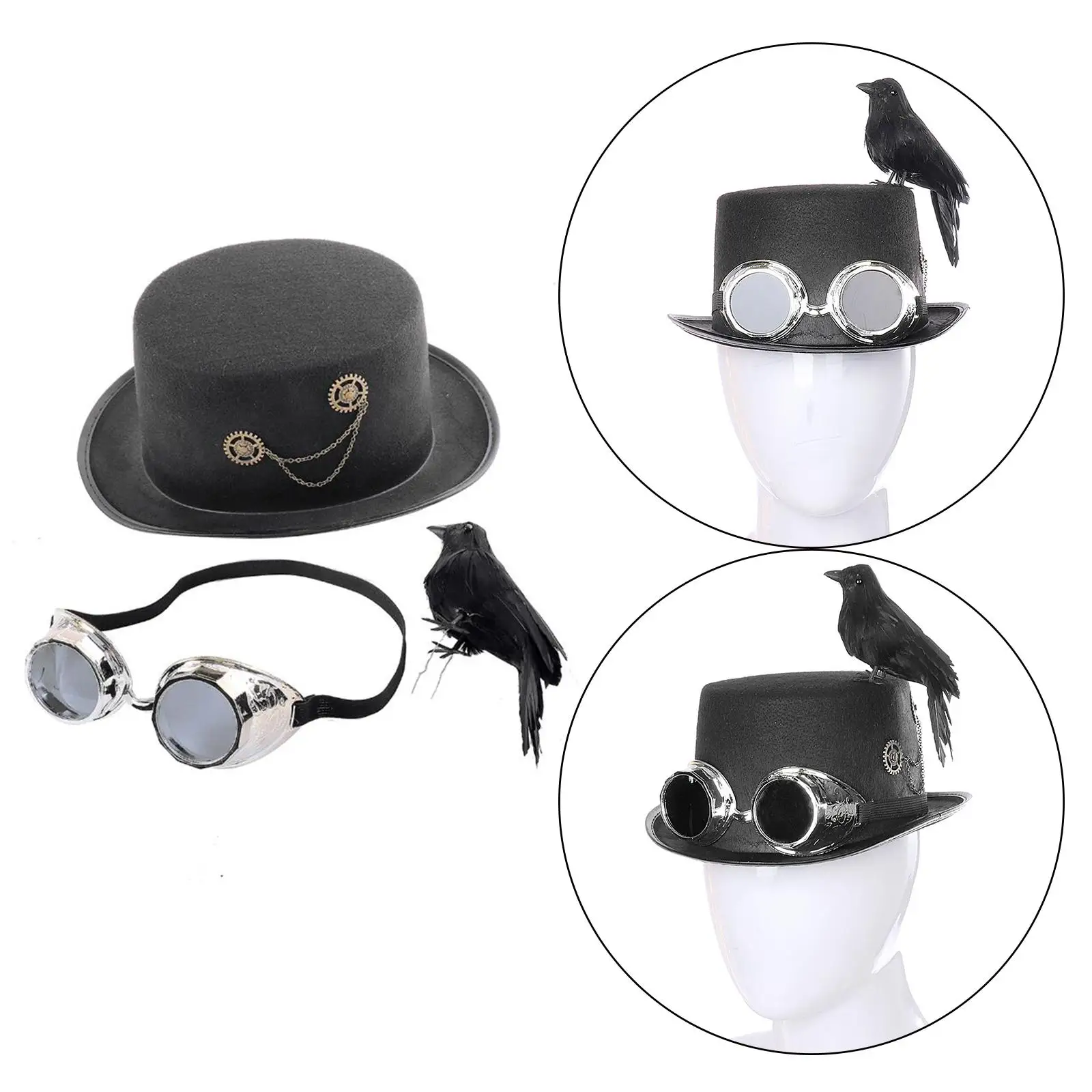 Deluxe Steampunk Top Hat with Goggles Headgear for Dressing Up