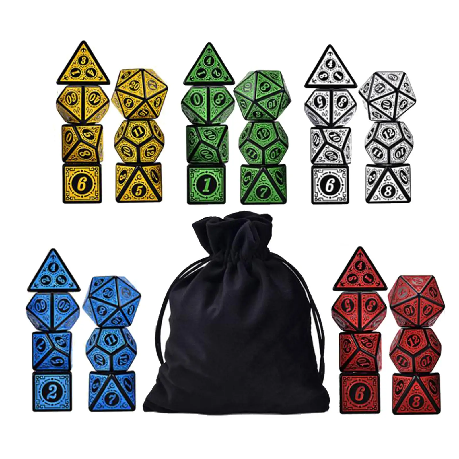 35 Pieces Acrylic Polyhedral  Set D with Storage Bag for DND Board Game RPG MTG Role Playing