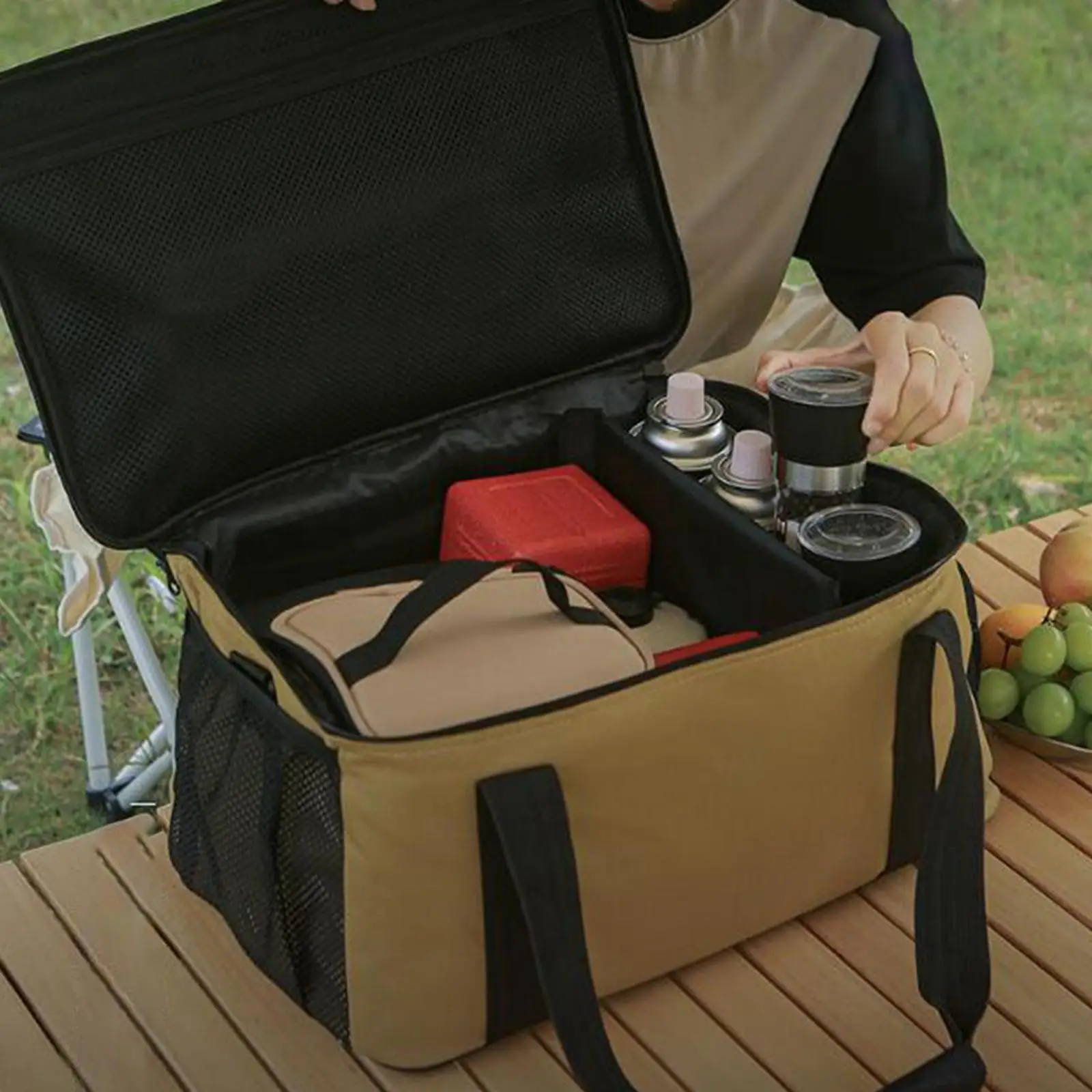 Large Capacity Camping Gas Tank Storage Bag Multifunctional Cookware Bag Tote Pouch Tableware Handbag for Barbecue BBQ Picnic