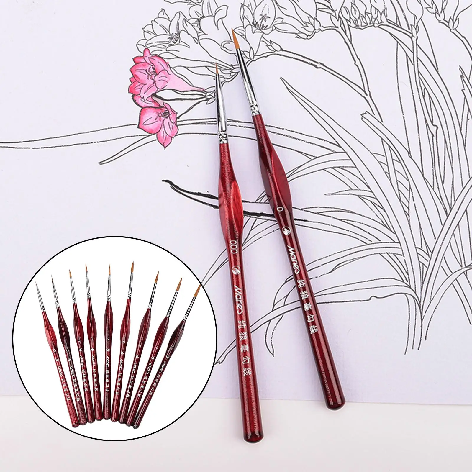 9 Pcs Detail Paint Brushes, , High Performance Script Liner for Oil, Acrylic and  Painting Drawing Writing