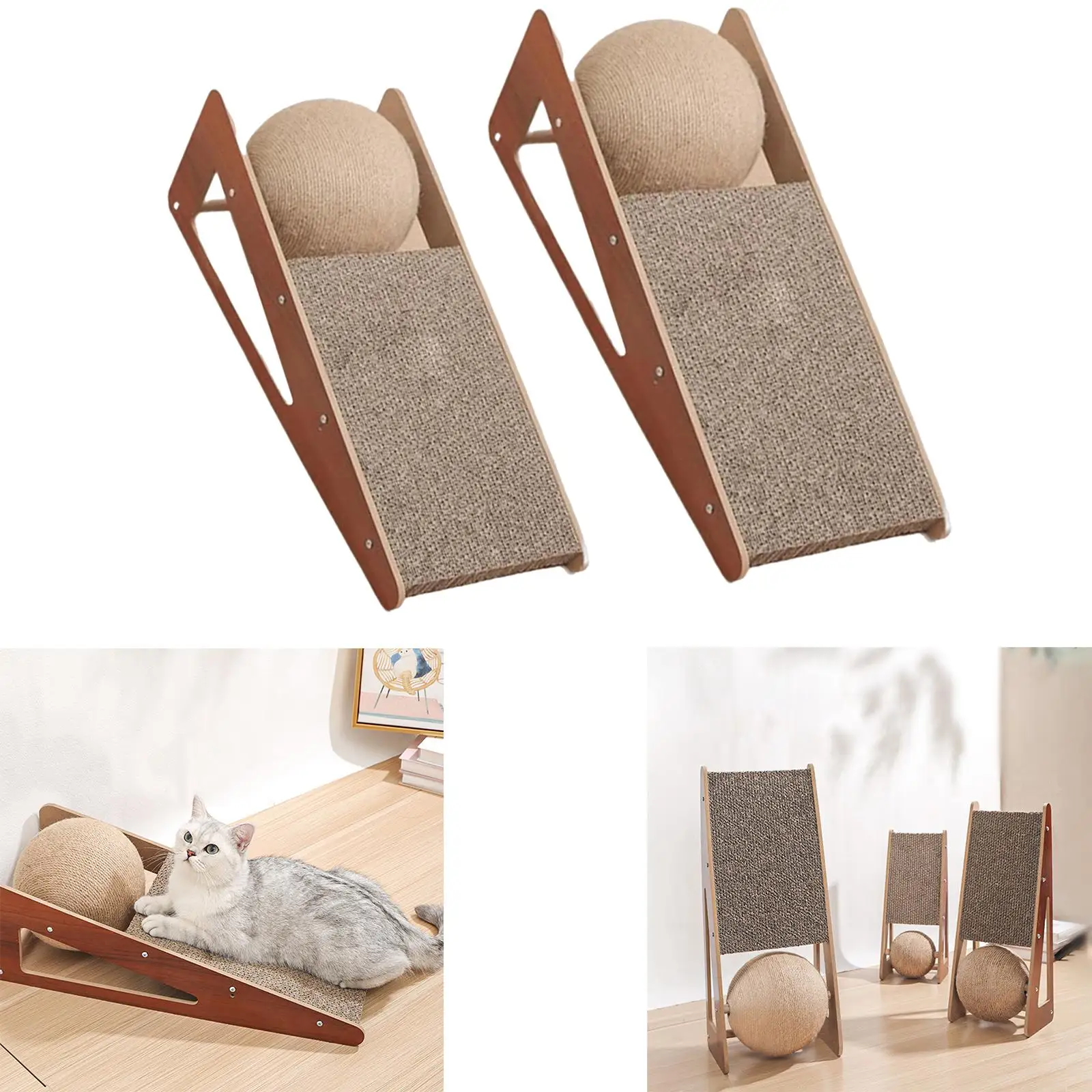 Cat Scratcher Pad Sisal Cat Scratching Ball Durable Wooden Frame Cardboard Scratching Board, Protect Carpets and Sofas