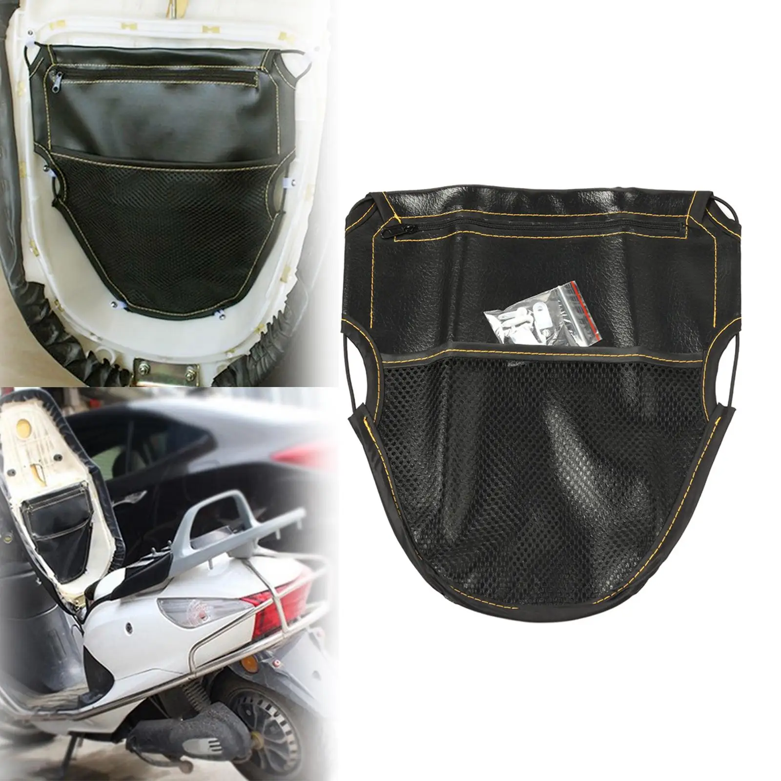 Black Leather Motorcycle Scooter Under Seat Storage Pouch Bag Lightweight