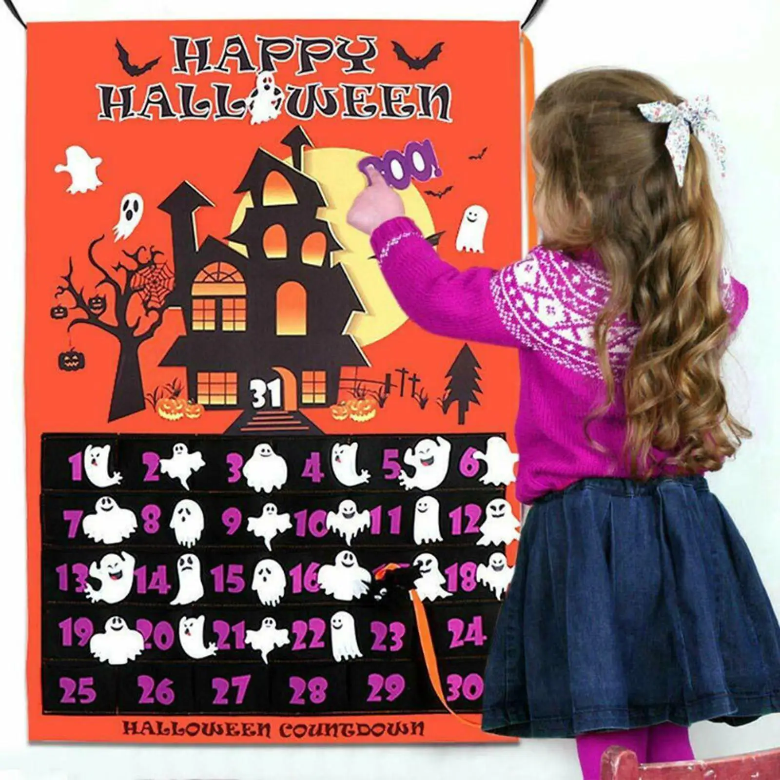Halloween Advent Calendar Calendar Handmade Detachable Patches DIY for Home Festive Party Kids Gifts