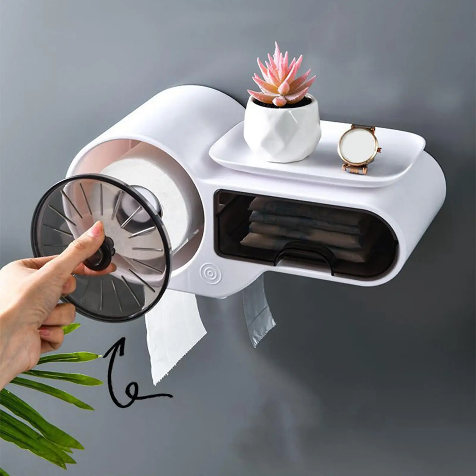 Multifunction Wall Mounted Toilet Paper Holder Paper Dispenser Waterproof Adhesive Organizer for Bathroom WC Accessories White