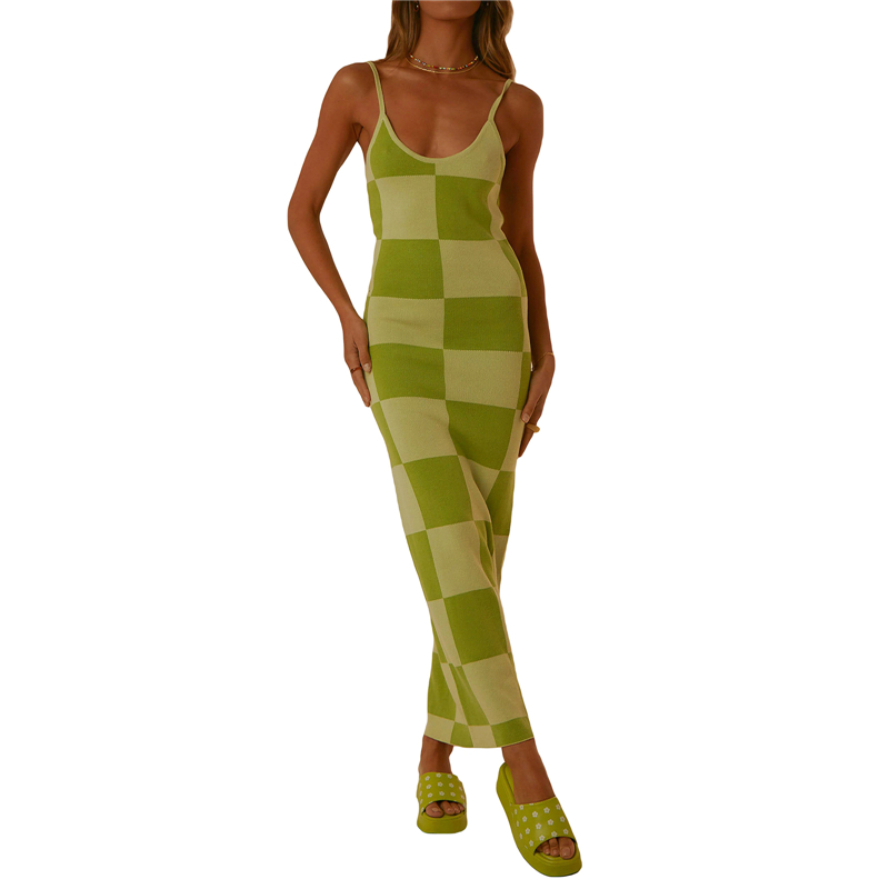 y2k Knitted Dresses Women Geometric Print Spaghetti Strap Sleeveless Bodycon Dresses 2000s Long Night Party Dresses