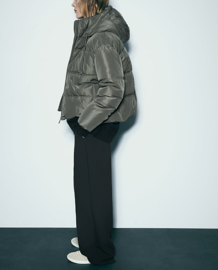 Gesteppte, kurze, dicke Kapuzenjacke für Damen, Winter-Wasser- und Windschutz, verkürzter Anorak, hoher Kragen, lange Ärmel, warmer Mantel_voghion.com