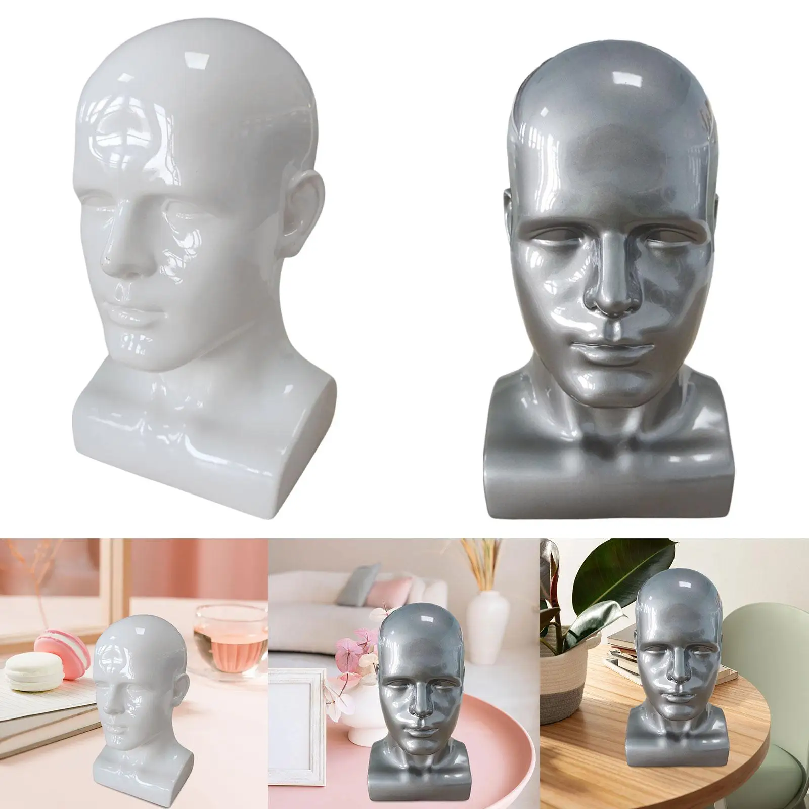 PVC Mannequin Male Head Model Beauty Styling Tool Professional Home Decor for Hair Glasses Lightweight 13.4inch Tall Sturdy