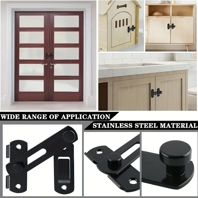 thumbnail image 2 of 62x53mm Black Stainless Steel Slide Bolt Latch - Heavy Duty Security Lock For Doors, Gates & Cabinets 2 of 9