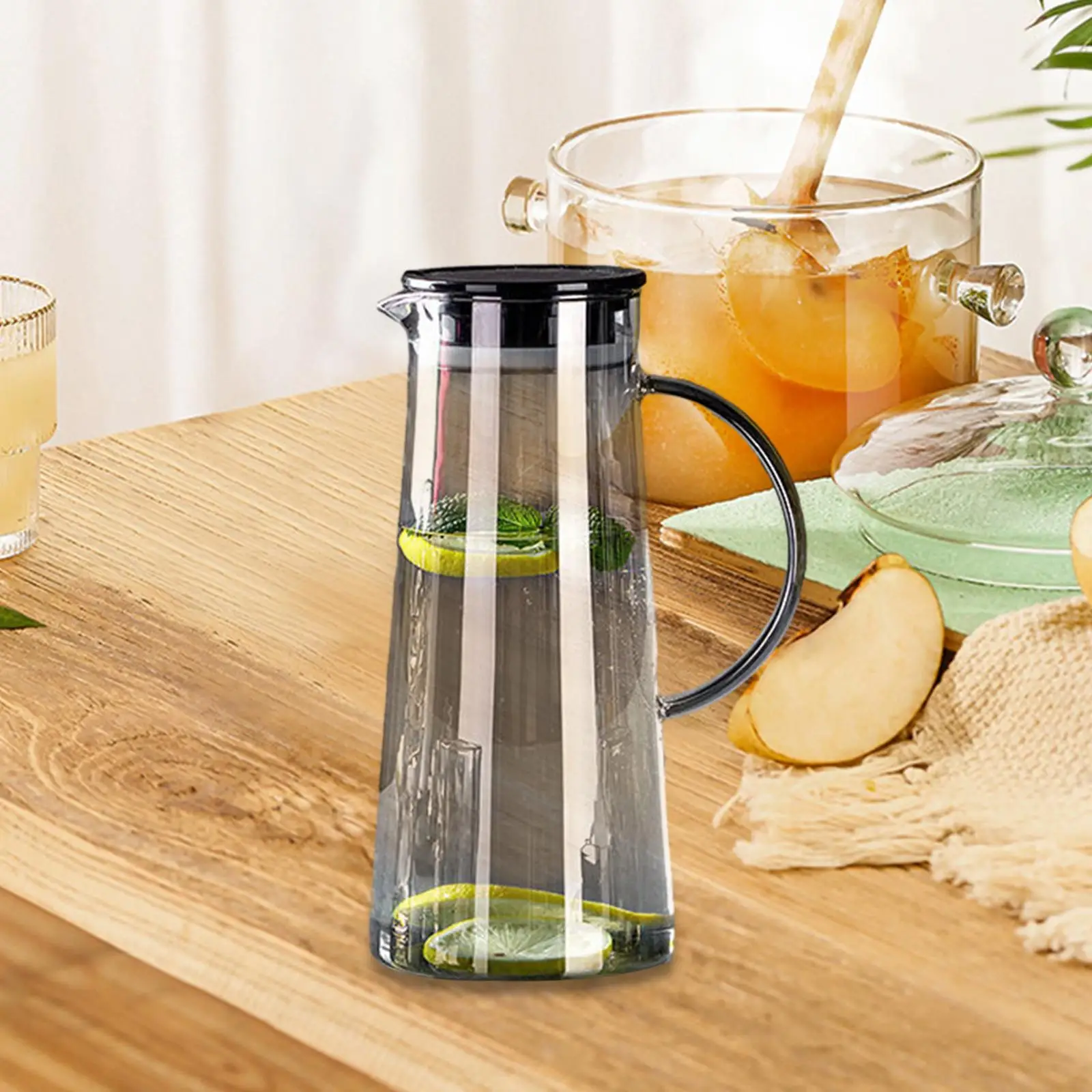 Glass Jug 1450ml Nordic Juice Carafe Juice Jug Glass Pitcher Iced Tea Pitcher for Juice Lemonade Household Office Loose Leaf