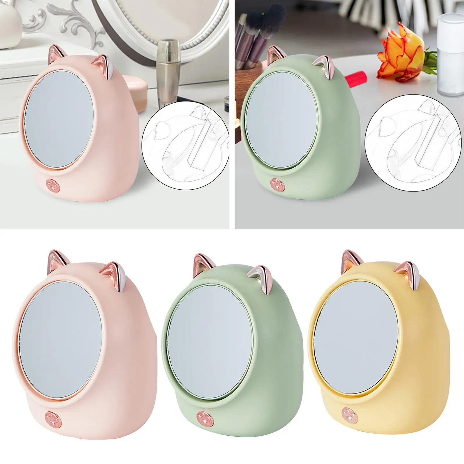 Makeup Storage Box with Mirror Tabletop Mirror 360 Degree Swivel Storage Container for Desk Dressing Table Countertop Bedroom