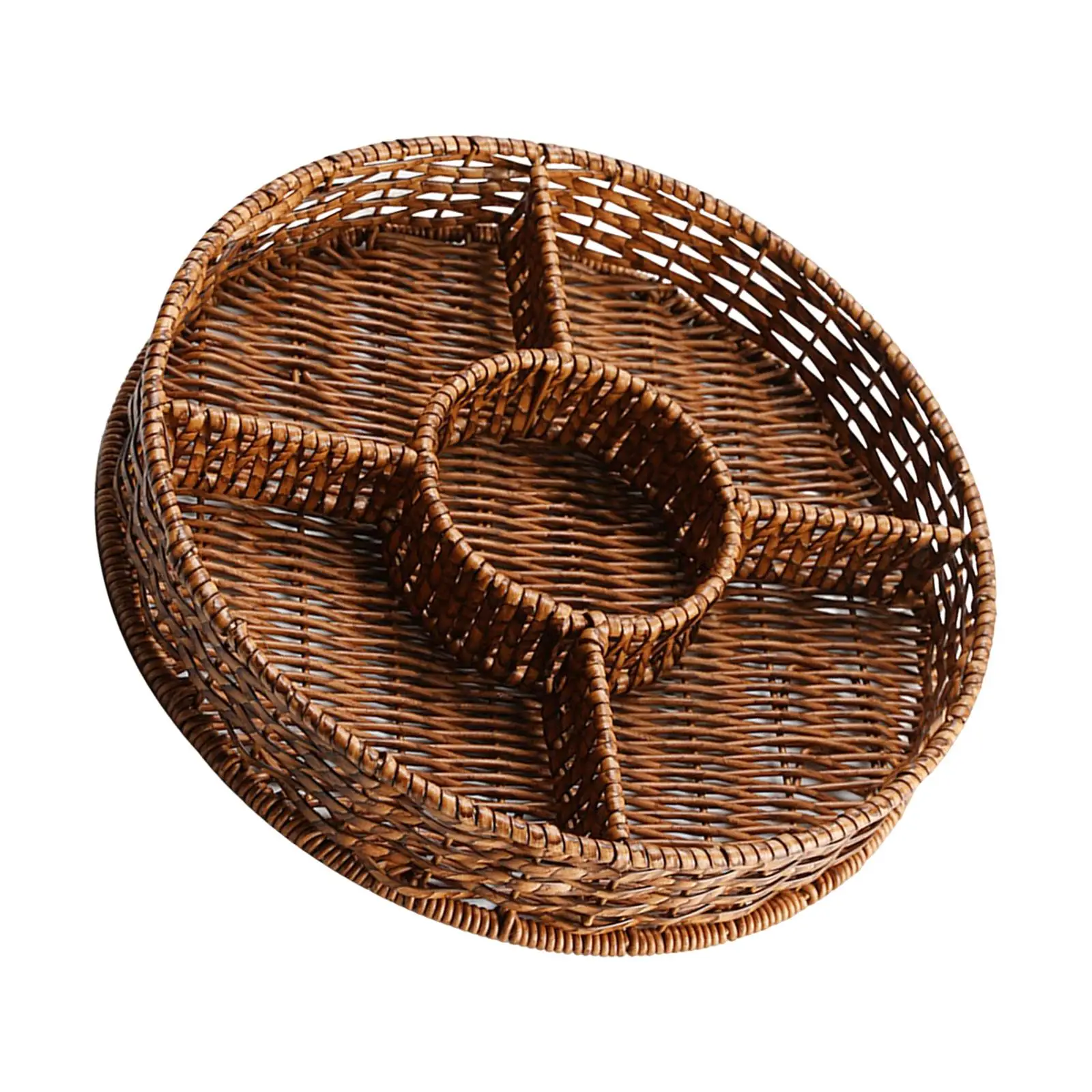 Round Woven Serving Tray Food Basket Imitation Rattan Woven Tray for Bathroom Dining Room