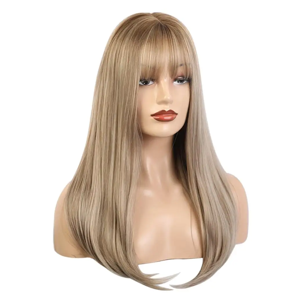Women`s Fashion 22 Inches Long Straight Wigs With , Light Blonde Cosplay Costume Heat Friendly Wig With 