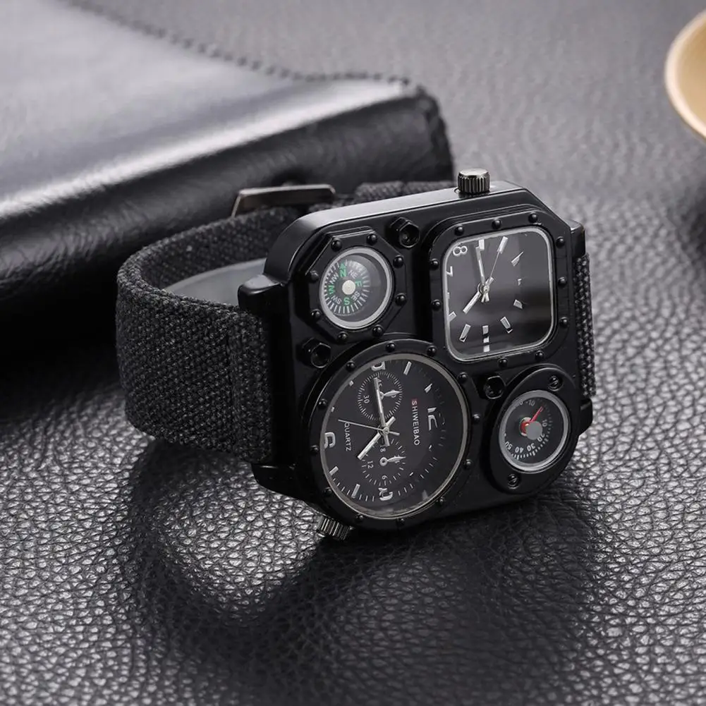 European Style Multifunctional Record Time Male Multi-Time Zone Denim Cloth Strap Wristwatch Male Watch Jewelry Accessory