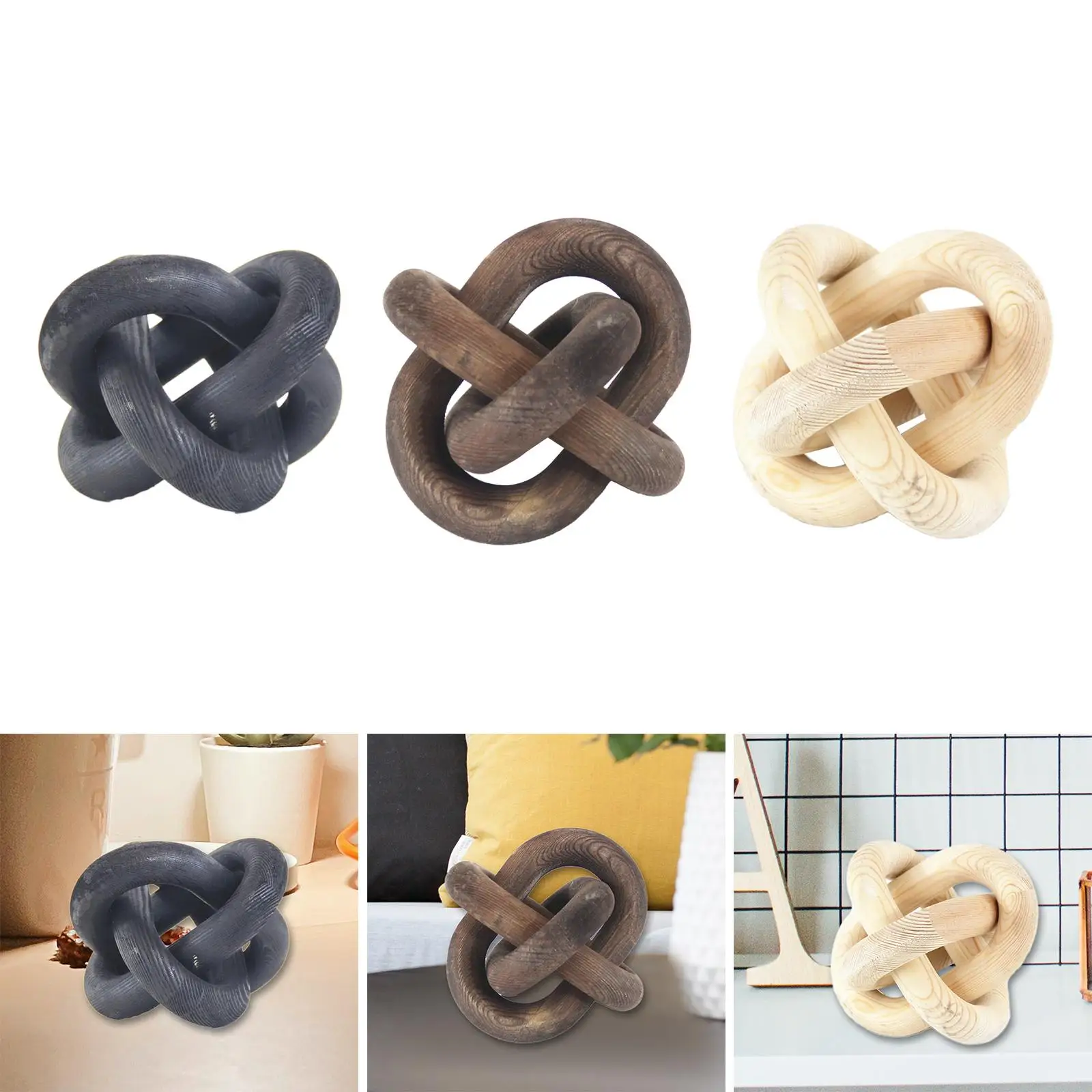 Wood Chain Decorations 3 Link Wooden Knot Durable Boho Style Decorative for Display Cabinet Desk Unique Appearance Rustic