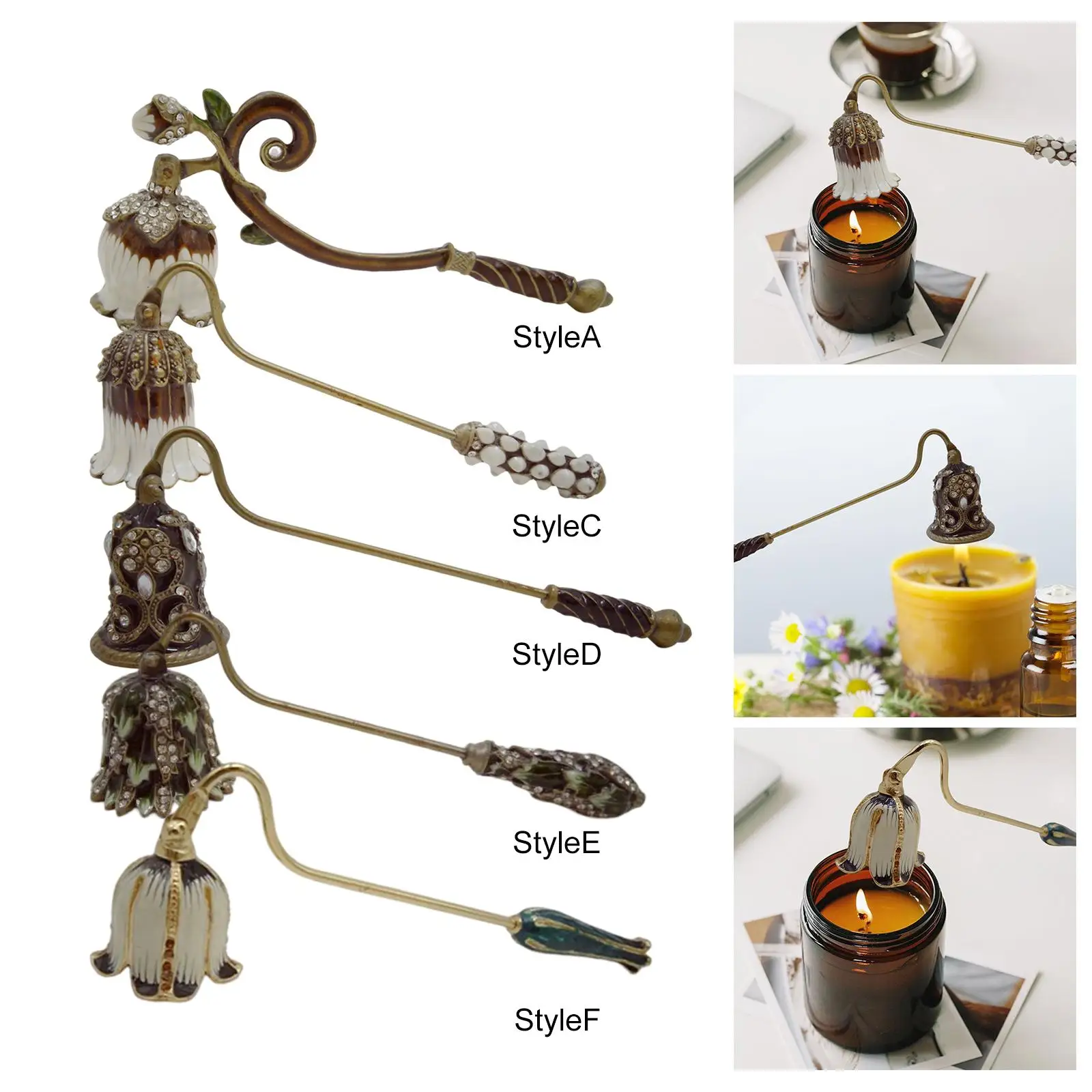 Decorative Candle Bell Extinguisher with Long Handle, Candle Accessory, Wick Flame Extinguisher