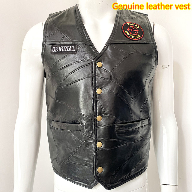 Motorcycle Leather Vests Waistcoat Skulls Embroidered Vest