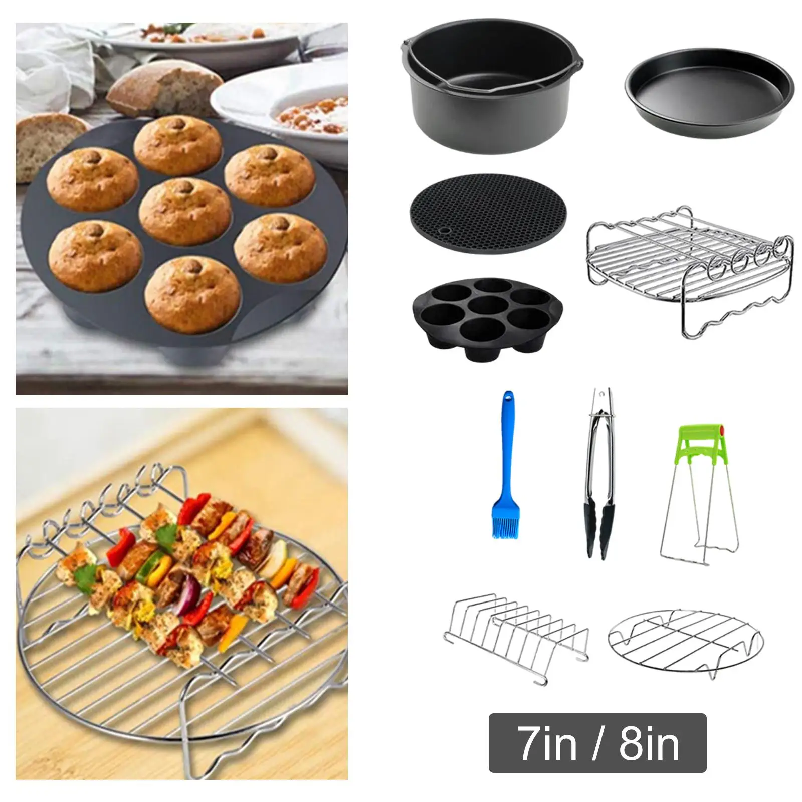 10 Pieces Air Fryer Accessories Set Cake Basket Hot Plate Gripper for Home Kitchen