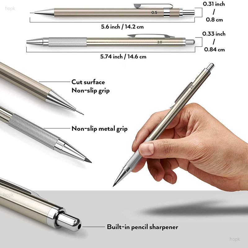 Full Metal 2.0 mm Mechanical Pencils Leads Set for Art Drawing Painting Color 2B Automatic Pencils Office School Pens Supplies