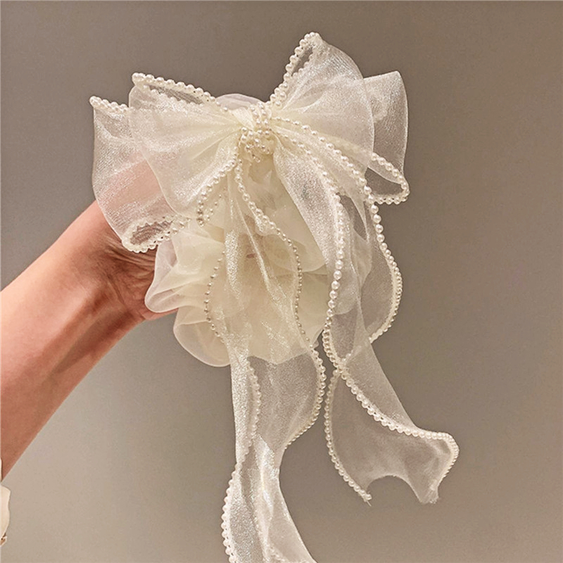 Band Dickdarm Haar Ring Organza Perle Bogen Knoten Kopf Seil Koreanische Fee JK Nette Kopfbedeckung Zubehör für Frauen Mädchen – Detail 1