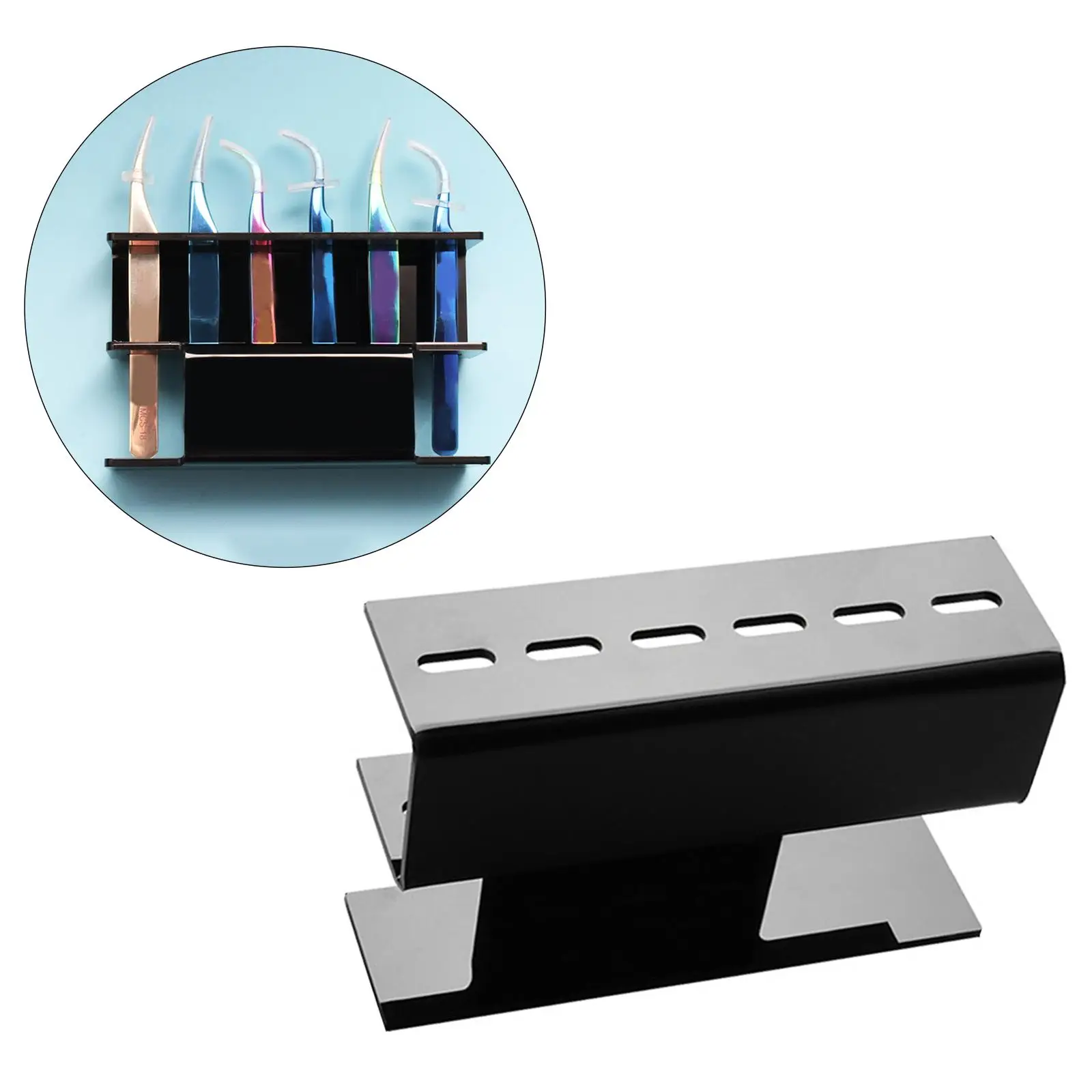 6 Hole  Tweezers Display Stand Acrylic Storage Desk Organizer
