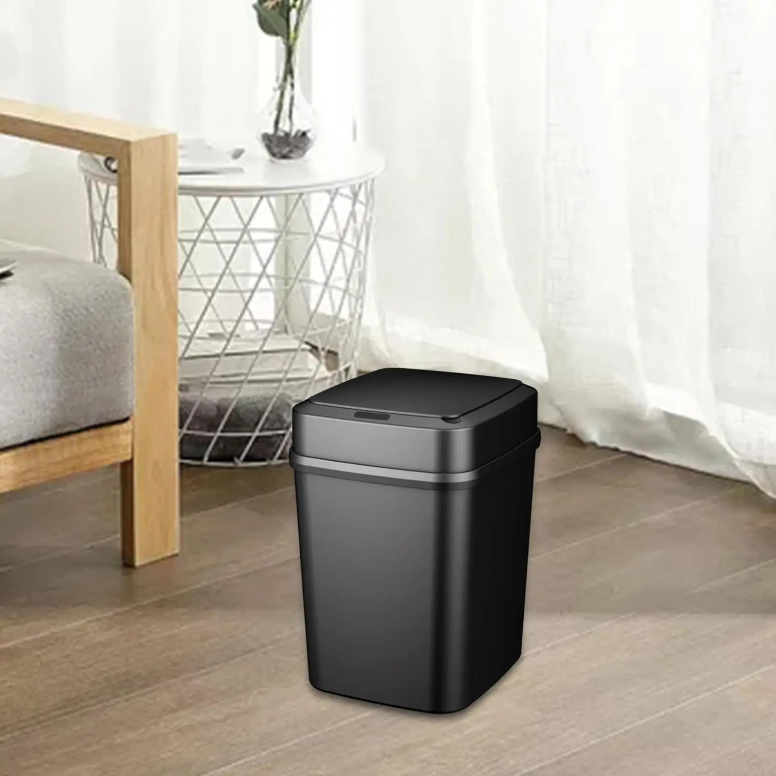 Bathroom Trash Cans with Lids Waste Bin Toilet Space Saving Automatic Garbage Can for Office Outdoor Bathroom Corner Living Room