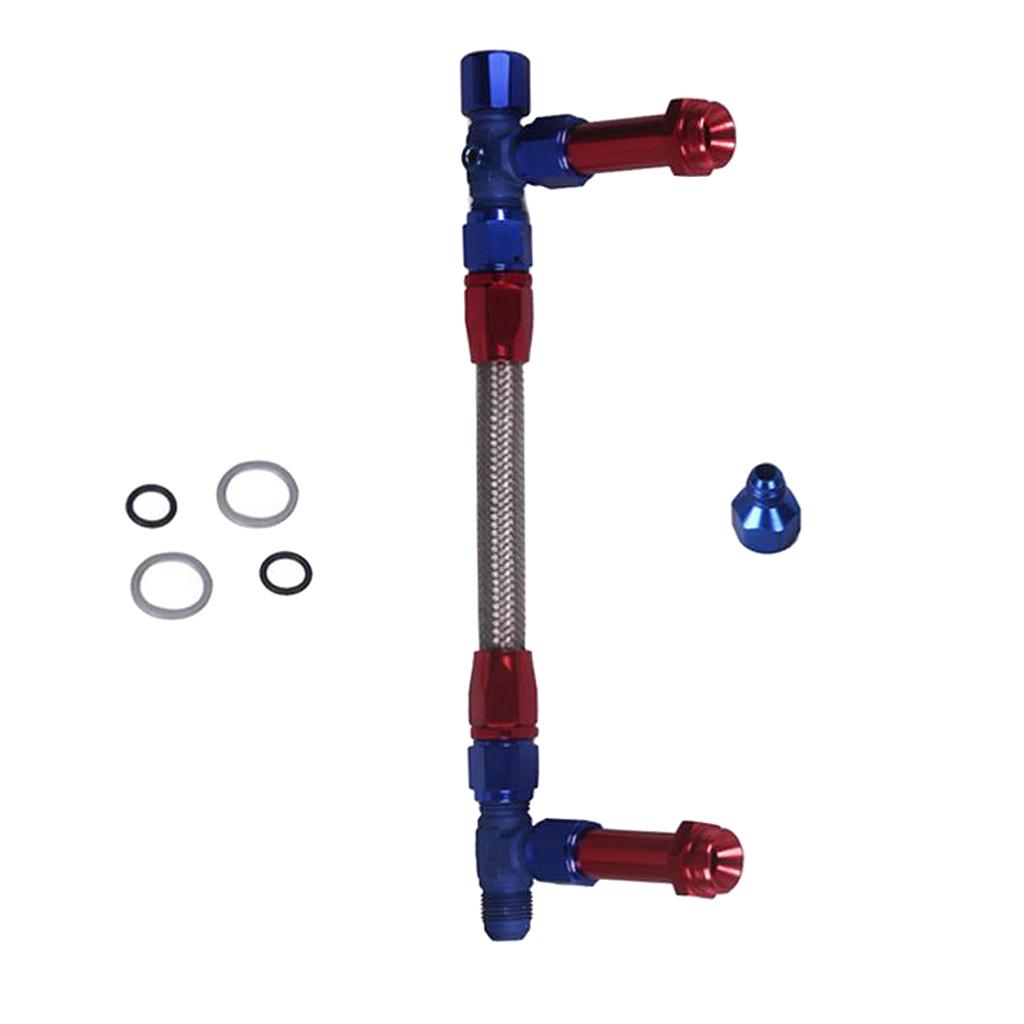 Braided Stainless Steel Carburetor Dual Inlet Line Kit For Holley Dominator Blue+Red