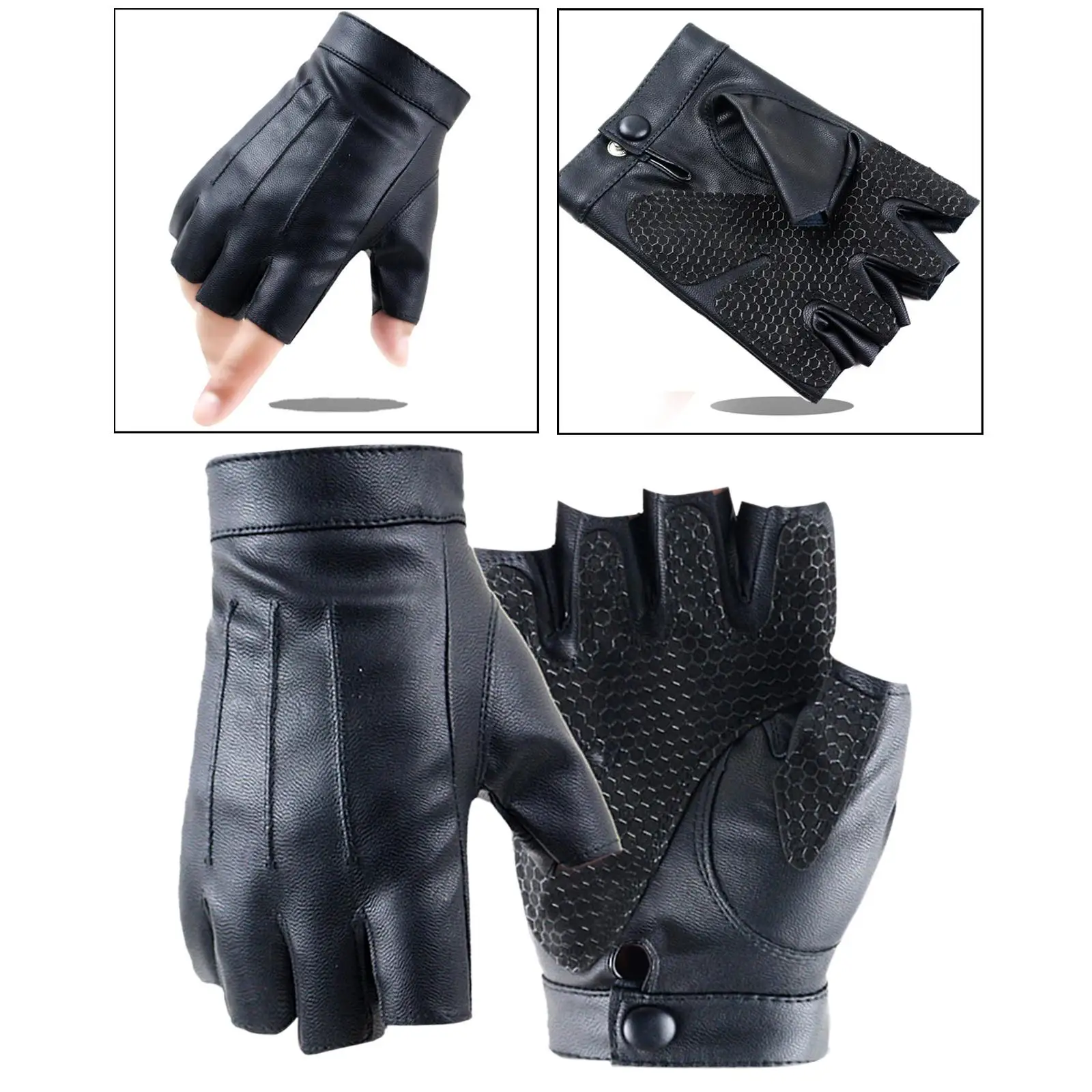PU Leather Gloves Protection Non Slip Half Finger Gloves for Women Men