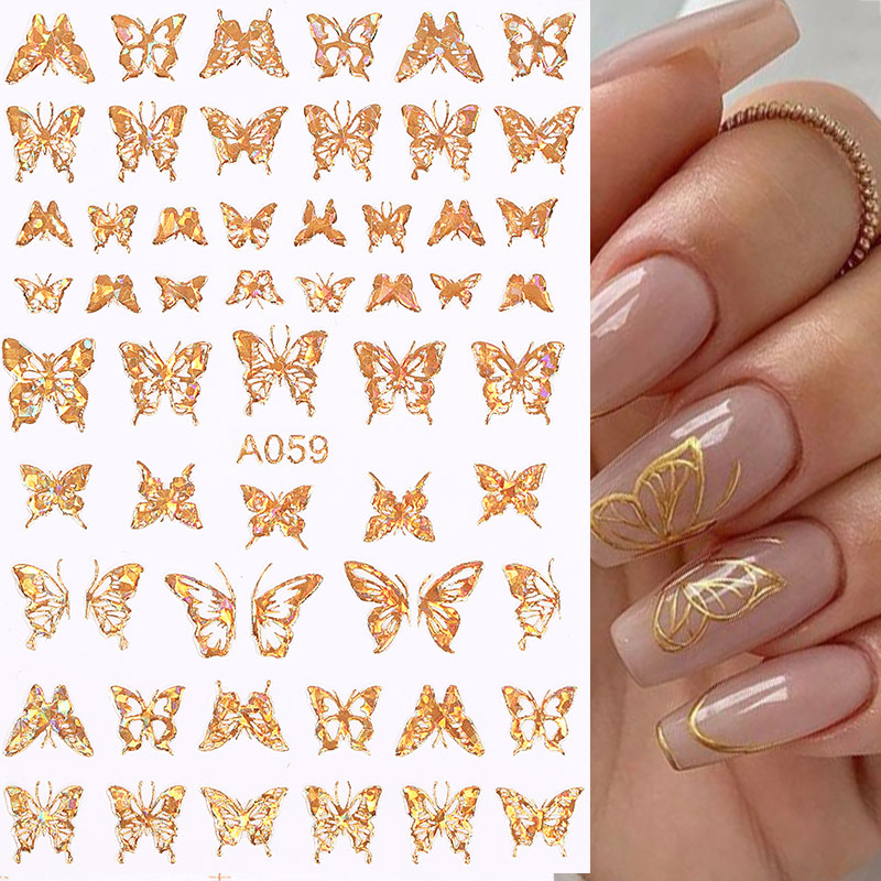 Description Picture 2 of item1pc Golden 3D Butterfly Nail Art Stickers Adhesive Sliders Colorful DIY Nail Transfer Decals Foils Wraps Decoration
