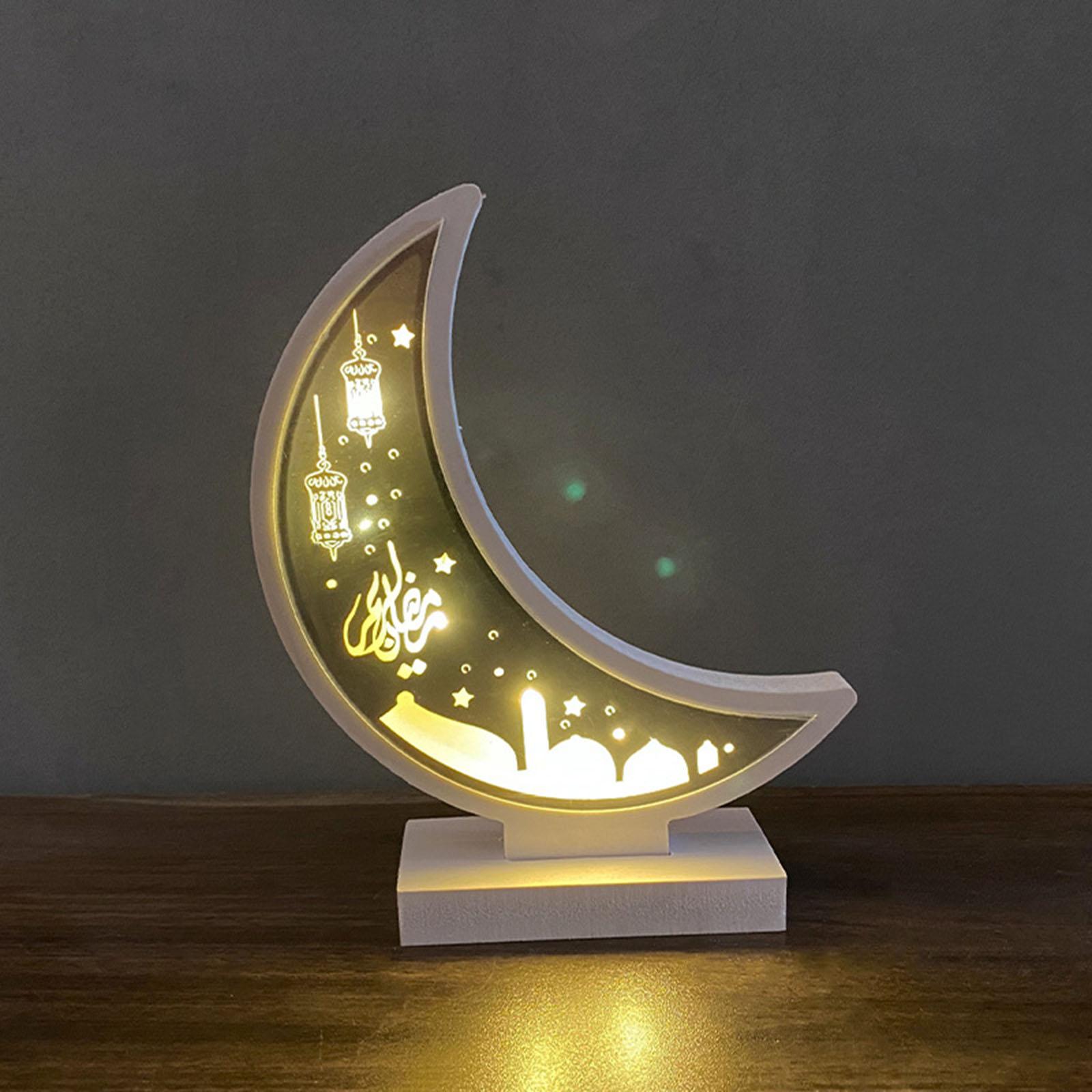 Islamic Eid Muslim Wooden Moon Night Light Table Ornament Elegant Design for Shelves Cabinets