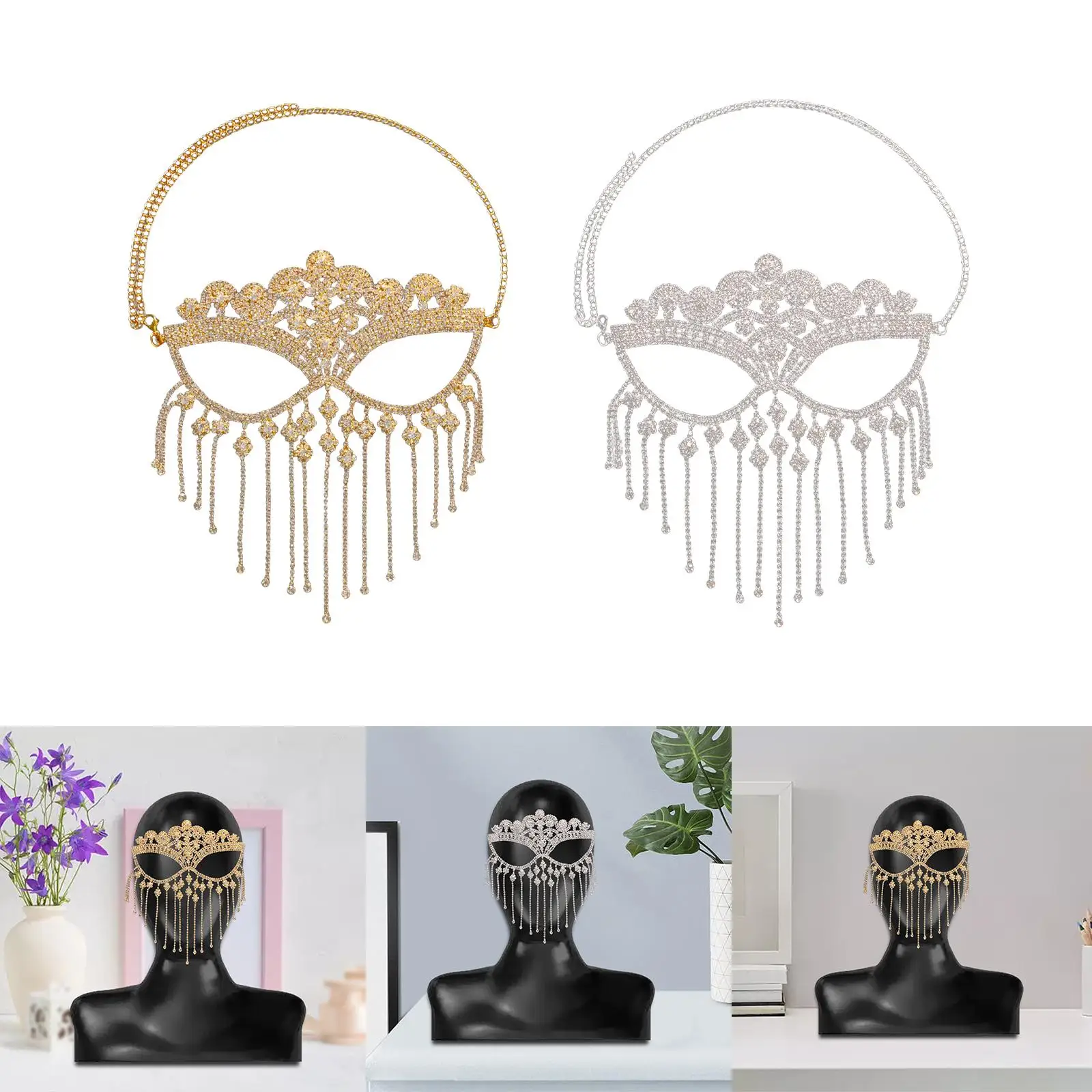 Mask Cosplay Veil Chain Head Outfit Headwear Rhinestone for Cocktail Party, Engagement
