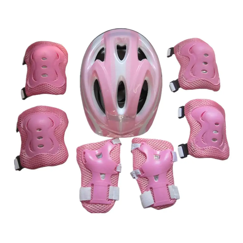 Child`s 7 Pieces Cycling Roller Skating Protective Gear Set - 58-62cm Safety + Knee & Elbow Pads + Wrist Guards