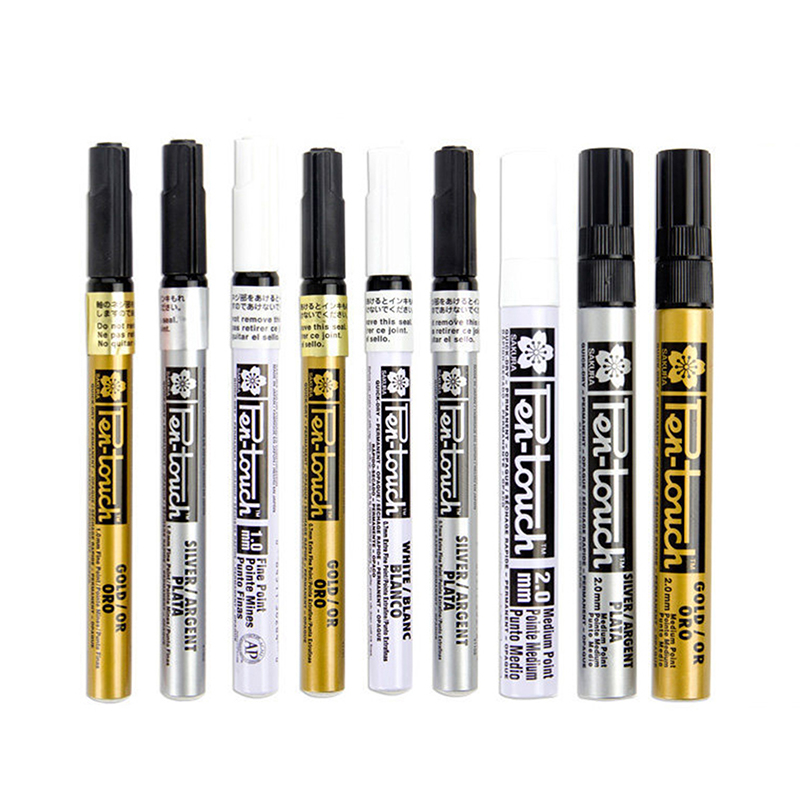 White Silver Gold Permanent Metallic Marker Pens 0.7/1.0/2.0mm Student Sketch Graffiti Art Markers Hook Liner Pen Stationery
