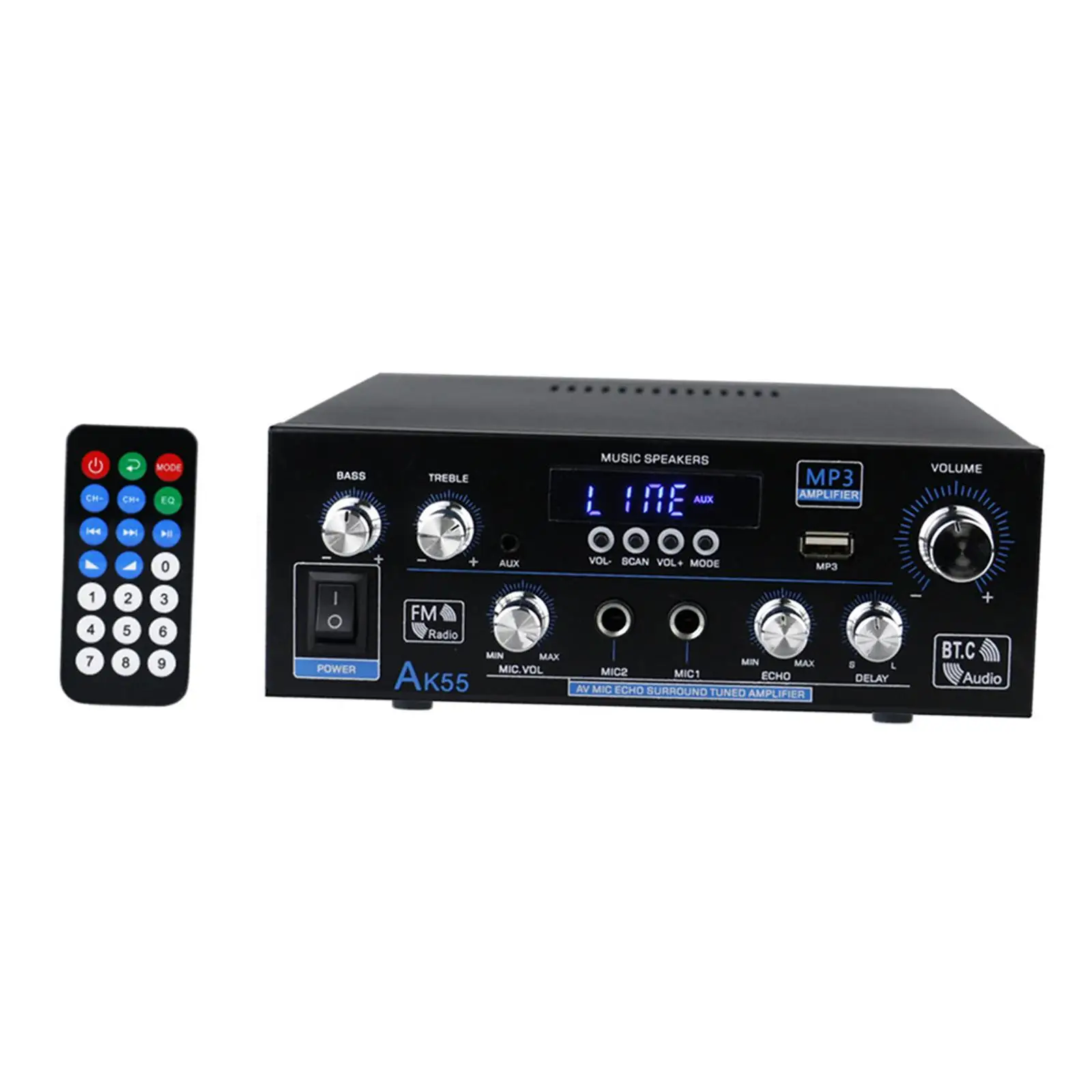 Digital Power Amplifier 110-240V USB BT FM AUX Mic 2.0 Channel for Car Home Bar Party Sound Amplifier Speaker Amplifier EUR