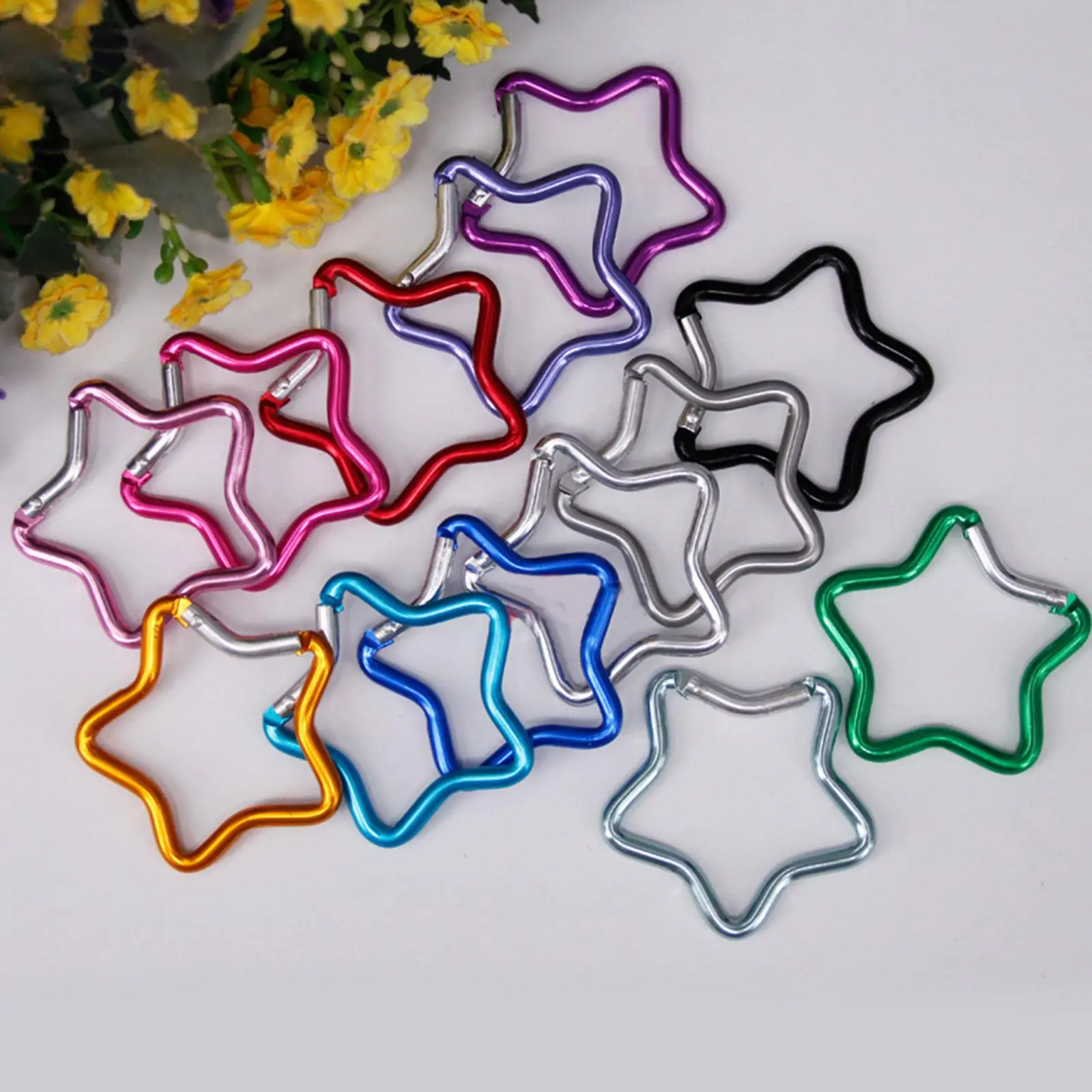 10x Five Pointed Star Shaped Carabiner Keyring Hook Heavy Duty Key Chain Clip for Fishing Hiking Traveling Camping Accessories 